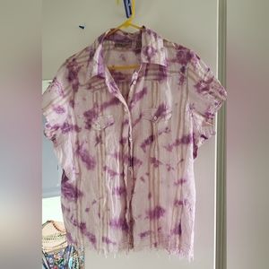 EUC  sheer/ish sparkly button up tee